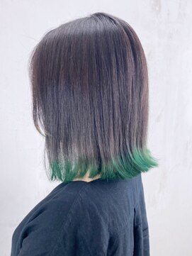 アイティーバイアルバム 藤沢店(IT by ALBUM) 袖カラーグリーン_くびれヘアビタミンカラー_ba334371