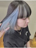 ボブ×インナーカラー/アクアブルー