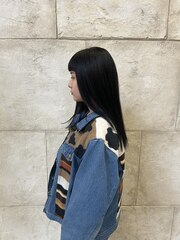ロングヘア/ショートバング/艶髪/艶色/黒髪