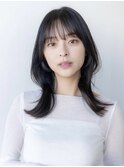 大人かわいい前髪セシルカットココアブラウンフリンジウェーブ