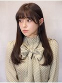 暗めミルクチョコレートのフルバングツヤ髪style