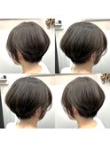 前髪ありショート丸みショートボブ/グレージュ20代30代40代/練馬