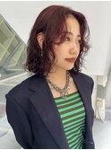 赤髪ボブ顔まわりカットボルドーカラー暖色カラーワインレッド