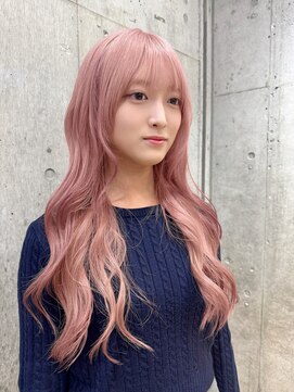 サンク 原宿 表参道(cinq) ★ミディアムレイヤーカット長めボブミルクティーピンクベージュ