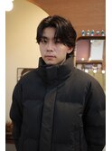 メンズセンターパートニュアンスパーマコンマバング韓国ヘア岡山