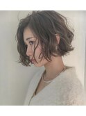 カーキグレージュ×ワンレンボブ前髪長め hair spaceV by マサヤ