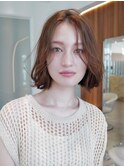 大人かわいい前髪セシルカットココアブラウンフリンジウェーブ