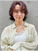 チェリーブラウン レイヤー ボブ パーマ 艶カラー イメチェン