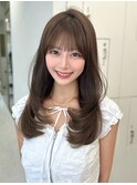 大人可愛い艶髪カラーくすみベージュくびれロングレイヤー