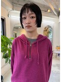 黒髪でも少しedgeをきかせてギザバングと顔まわりのcut