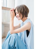 大人可愛い20代30代40代小顔ワンサイドショートボブ丸み前下がり