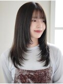 小顔前髪ワンカールレイヤーカット黒髪ネビージュボブウルフ