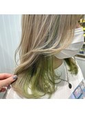 ☆ホワイトベージュ×黄緑インナーカラー、レイヤーカット☆