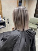 バレイヤージュ、ハイライト、レイヤーロング、グレーベージュ