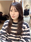 ◯黒髪小顔ボブルフネビージュワンレンレイヤーカット暗髪ヘア