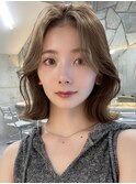 小顔ヘア薄めバングくすみベージュミルクティーベージュ