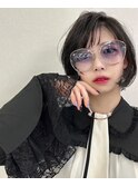 レイヤーカットアプリコットオレンジハイライトカラーボブヘア