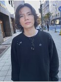 メンズカットニュアンスパーマダークアッシュセンターパート