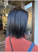 韓国風切りっぱなしボブボブ艶感たっぷりブルーブラック