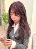 ブリーチなしピンクラベンダーコーラルピンク顔まわりレイヤー