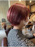 ピンクオレンジ×ショートボブ