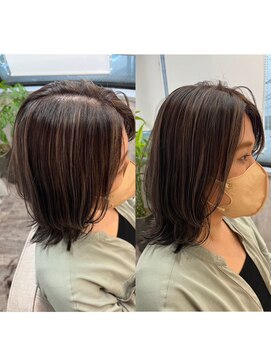 ティダスマイル(tida smile) 脱白髪染めハイライト×ミディアム