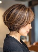白髪ぼかしカラー/髪質改善/白髪ぼかしハイライト/ショート