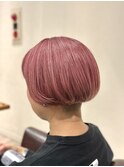 ダブルカラーピンクベージュツーブロックショートボブ/亀戸