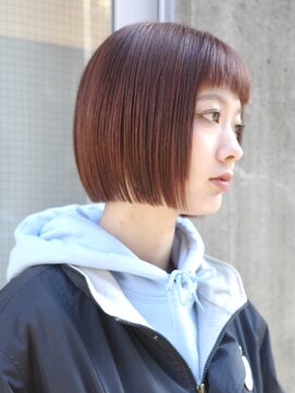 ネロ ヘアサロン 渋谷(NERO HAIR SALON) 【松井隆人】顎ライン 切りっぱなし ボブ オン眉 暖色ブラウン
