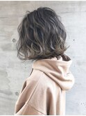 グラデーションカラーグレーアッシュ外ハネボブ