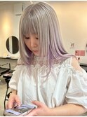 ミルクティーベージュ/ツヤ髪スタイル/インナーカラーパープル