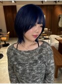 ネイビーブルーカラー/ショートウルフカット/ゆるふわウルフ