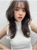 〇黒髪グレーベージュ韓国レイヤーロングくびれ前髪パーマ
