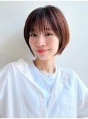 大人ショートボブ前髪ありひし形丸み丸顔絶壁面長K20240805