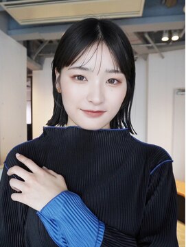 アルバム 池袋(ALBUM) 小顔黒髪透明感カラーワンレンボブルフ秋色_ba537381