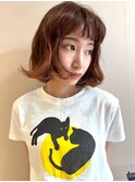 オレンジブラウン オン眉 ミニボブ ブリーチなしダブルカラー