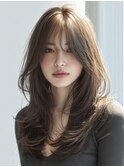 大人レイヤーロングバングカーテンシースルーバング韓国風