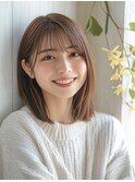 ★前髪イメチェンこなれミディレイヤーボブウルフネビージュ小顔
