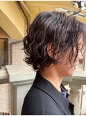 大人のウェット質感パーマボブ