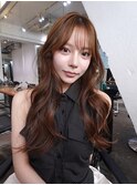 ロング顔周りレイヤー韓国ヘア似合わせカット_F21288