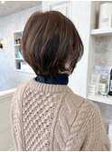 福山市美容室Caary人気 グレーベージュひし形ショートボブ
