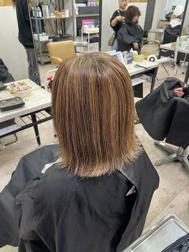 アジールヘア 所沢プロペ通り店(agir hair) ワンカール姫カットセミディ白髪ぼかしハイライトレイヤー所沢