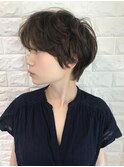 ハンサムショートボブエアリーパーマオリーブグレージュカラー