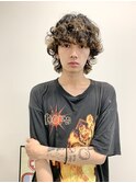 外国人風カットカラーパーママッシュウルフメンズミディアム