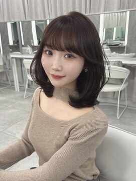 小顔ヘア　顔まわり　黒髪　オリーブグレー　ココアベージュ