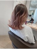 ピンクベージュ×ロブ×バレイヤージュ×パステルカラー