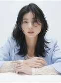 セミロングミディアム韓国風くびれレイヤー暗髪アッシュカラー
