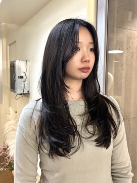 エクテ(ecouter) ワンホンレイヤー顔周りカットノンジアミンカラー暗めカラー