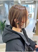 ショートボブ☆細めハイライト/バレイヤージュ白髪ぼかし本厚木