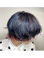 五角髪 くすみブルー×ちらっとピンクインナーカラー